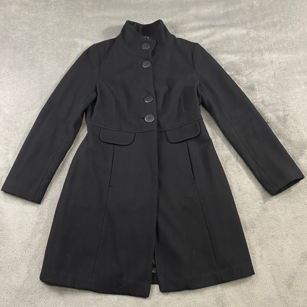 Le Chateau Wool Coat Black Button Front Collar Neck Women's Size S Preppy